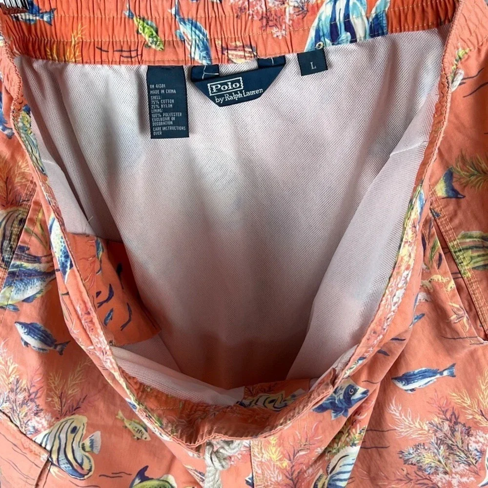 Vintage Polo Ralph Lauren Saltwater Fish All Over Print‎ Swim Trunks Men's Large